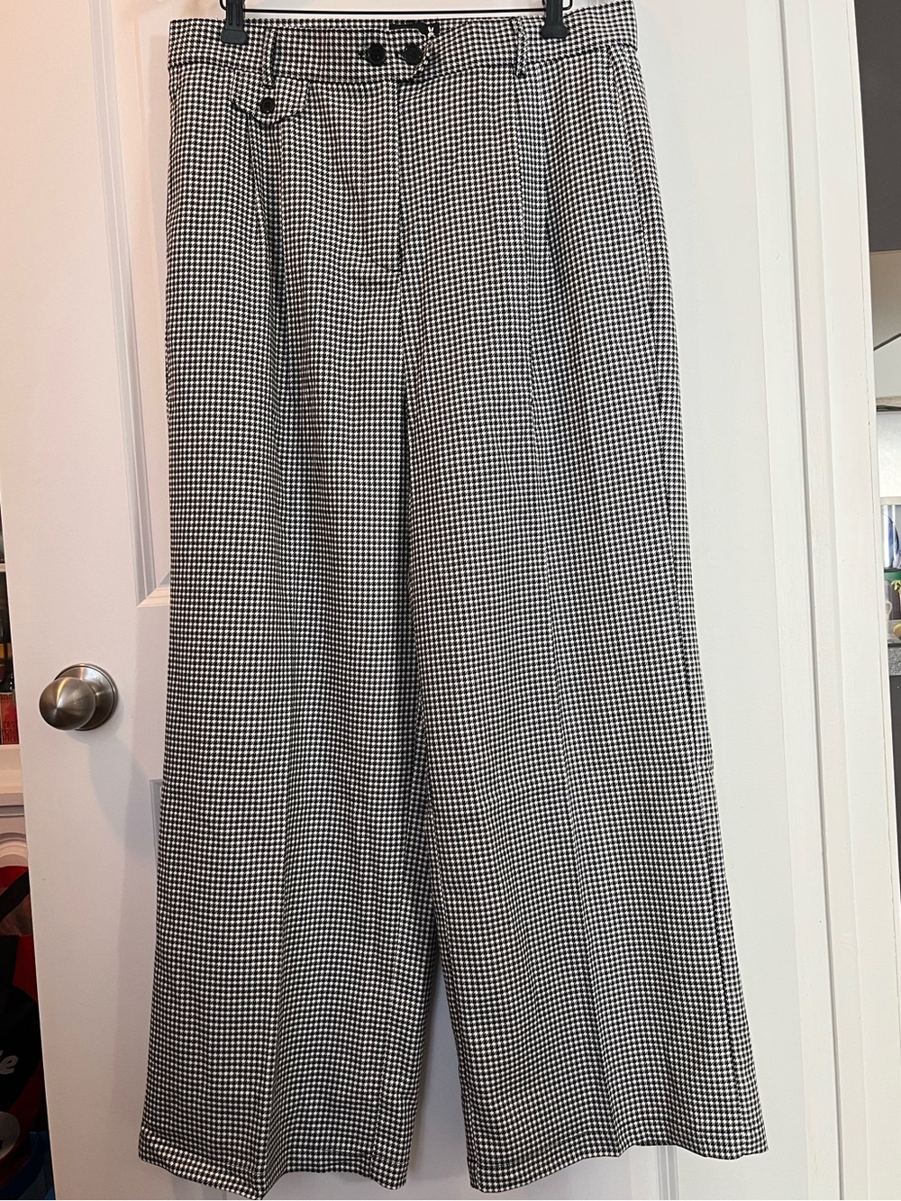 NWT Hell Bunny Teddy Black & White Herringbone Wide-Leg Trousers